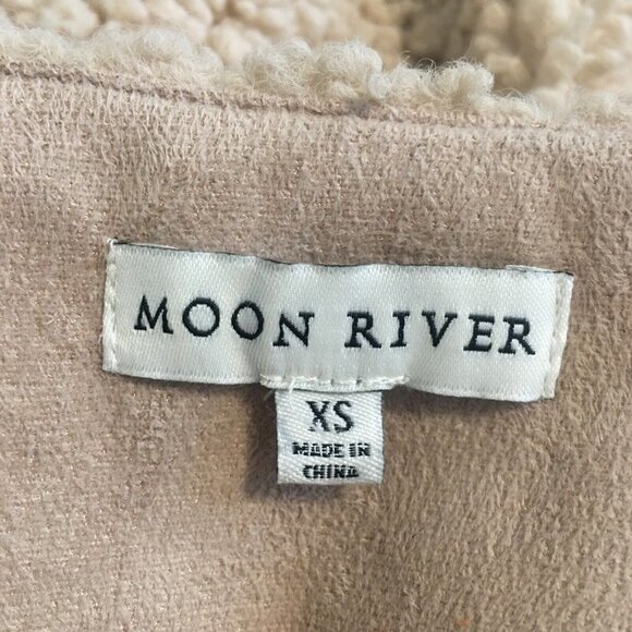 MOON RIVER Boho Faux Shearling Suede Makenna Cream Snap Front Sherpa Jacket XS - Picture 8 of 11